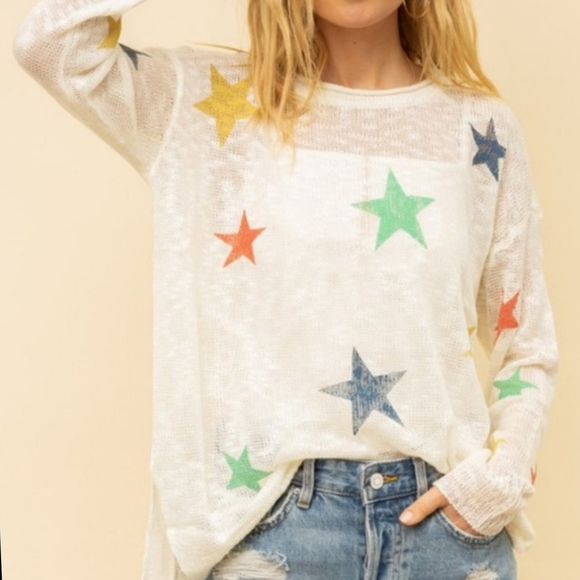 Hem & Thread Sweaters - Hem & Thread, star, sweater, knit, sheer